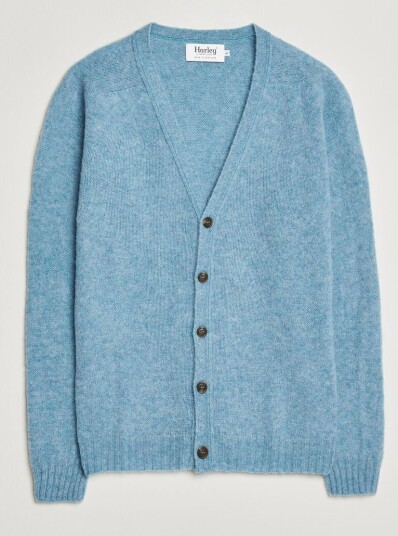 Harley Of Scotland Brushed Supersoft Lambswool Cardigan Loch Blue Harley Of Scotland Brushed Supersoft Lambswool Cardigan Loch Blue