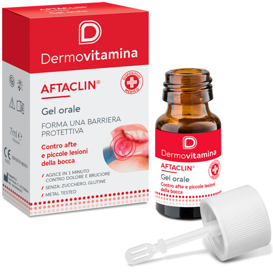 Lindring mot after og små lesjoner i munnen DERMOVITAMINA Aftaclin Gel Orale 7 ml. Lindring mot after og små lesjoner i munnen DERMOVITAMINA Aftaclin Gel Orale 7 ml.