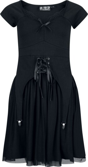 Poizen Industries Goth Middellang kjole Katya Dress XS til 4XL Damer svart