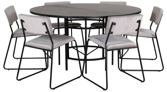 Venture Design Copenhagen & Kenth spisegruppe Grå/svart 6 stoler & bord 140 cm