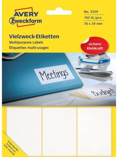 Avery Universaletiketter, 76 x 39 mm, 192 Etiketter, Hvit