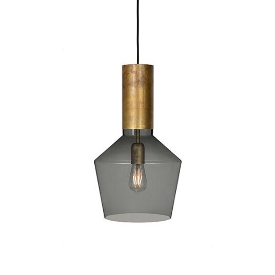 Konsthantverk Fenomen Bred Taklampe - Røykfarget Glass & Messing