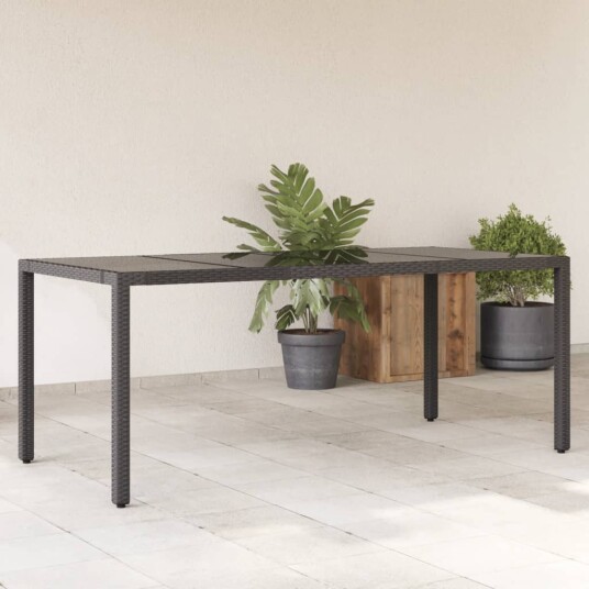 Hagebord med glassplate svart 190x90x75 cm polyrotting 365592