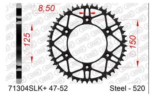 AFAM Bakdrev Stål SLK+ #520- KTM/HQ+,52T EC/EX/FC/FE/FX/TC/TE/TX/EXC/-F/SX/-F/XC+