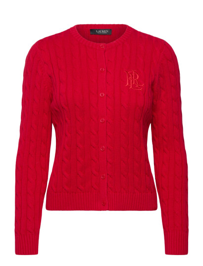 Lauren Ralph Lauren Cable Knit Cotton Cardigan Red L