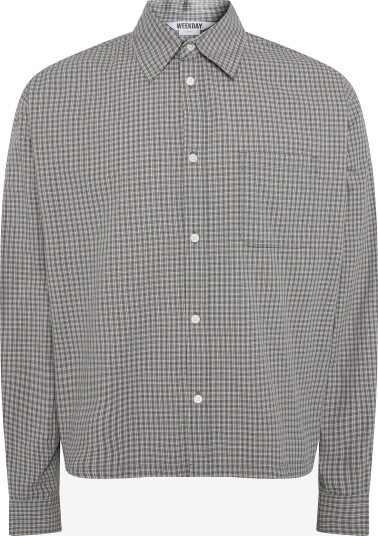 Weekday Relaxed Boxy Poplin Shirt STEEL BLUE/OFFWHITE MINICHECK XS