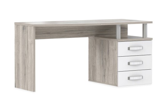 Skrivebord Wedderburn 138 cm med Oppbevaringshylle + 3 Skuff Brun/Hvit