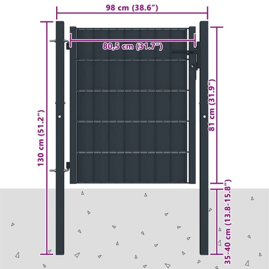 vidaXL Hageport PVC og stål 100x81 cm antrasitt