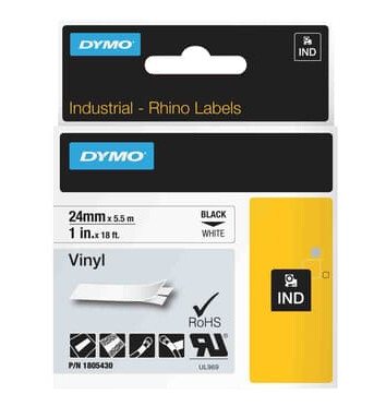 Dymo Tape Rhinopro Perm Vinyl 24mm Svart/hvit