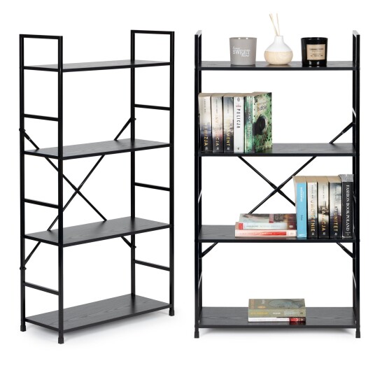 Selgro Bredt trehylle moderne LOFT med 4 hyller Svart