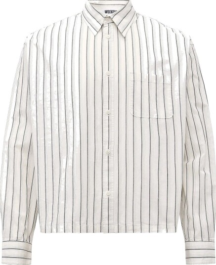 Weekday Relaxed Boxy Poplin Shirt OFF WHITE / BLACK STRIPE M