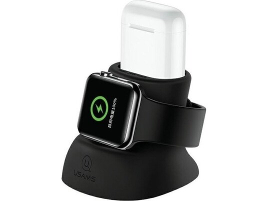 Usams Us-Zj051 2-I-1 Kompakt Silikonholder - Stativ For Apple Watch Og Airpods Charging Black