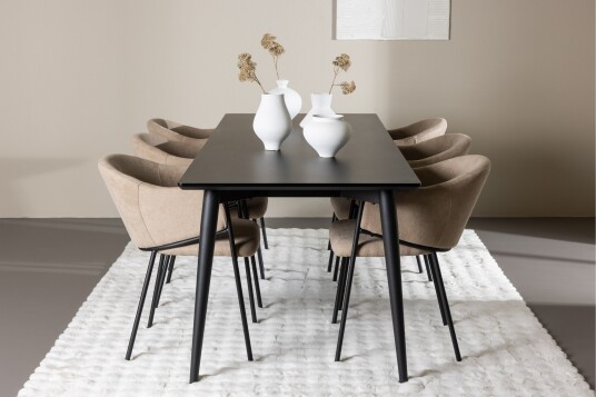 Venture Home Matgruppe Ellis 230 cm Rektangulær med 6 Evelina stoler Svart/Beige