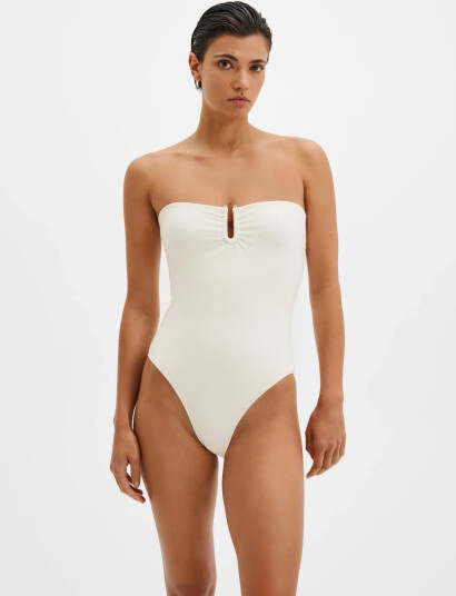 Malina Signature Gold Embellished Bandeau Swimsuit CreaM Malina Signature Gold Embellished Bandeau Swimsuit CreaM