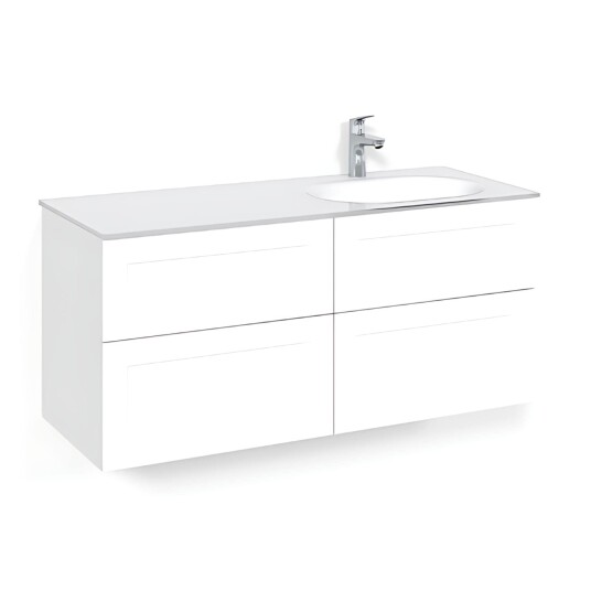 Macro Design Crown Servantskap 4-skuff - med Høyre Glasservant 120cm Hvit / Frame Glass Edge