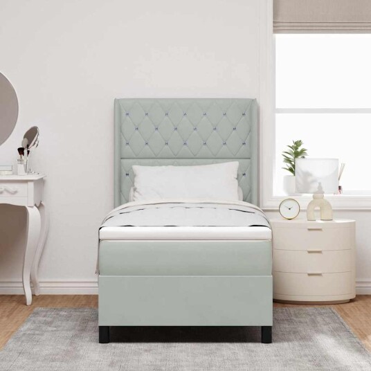 Box Spring Seng med Madrass Lysegrå 90x200 cm Fløyel