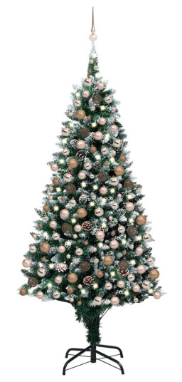 vidaXL Kunstig juletre med LED og kulesett og furukongler 210 cm