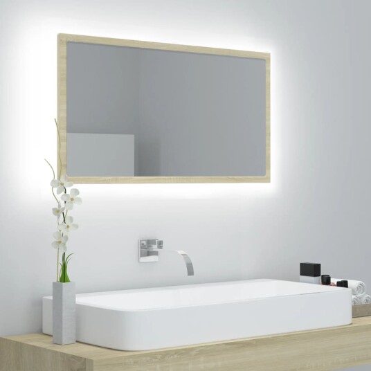 vidaXL LED Badespeil 80x8,5x37 cm sponplate sonoma eik