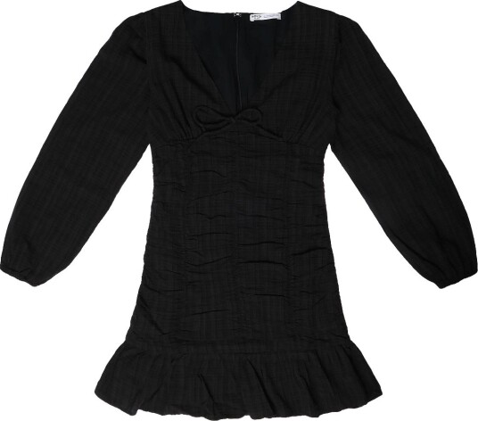 Mango Teen Short Textured V Neck Dress BLACK XS Mango Teen Short Textured V Neck Dress BLACK XS