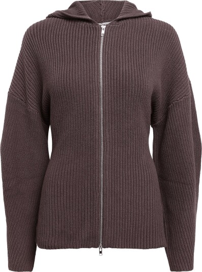 Monki Long Knitted Zip Hoodie BROWN DARK XL