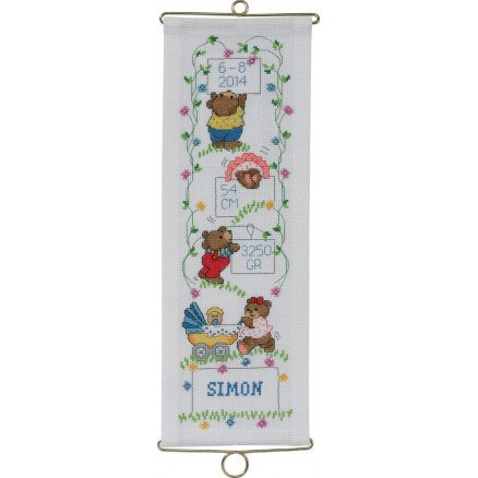 Permin Broderisett Aida Bell String Birth Poster Simon 14x40cm