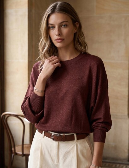 Minus Msdana Metallic Bat Sleeve Pullover Burgundy L