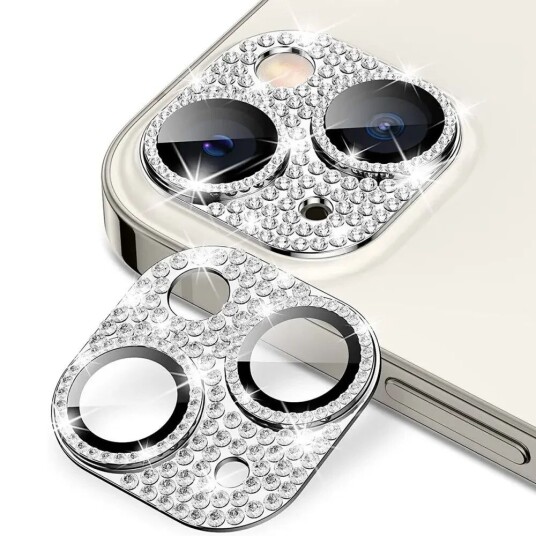 iPhone 13 / 13 Mini Enkay Glassbeskyttelse for Kameralinse m. Rhinstenen - Sølv iPhone 13 / 13 Mini Enkay Glassbeskyttelse for Kameralinse m. Rhinstenen - Sølv