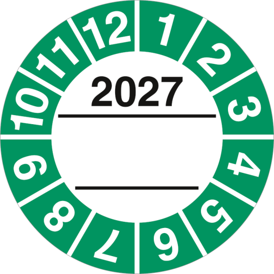 Kontrollmerker 2027 m/ tekstfelt til utfyllelse av eget bruk- Ø 42 mm Ark á 10 stk selvklebende vinyl
