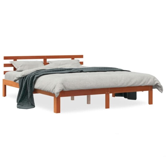 vidaXL Sengeramme med hodegavl voksbrun 180x200 cm heltre furu 8721012315099