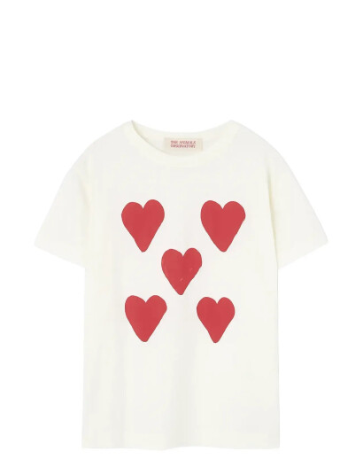 THE ANIMALS OBSERVATORY Hearts White Rooster T-Shirt - Cream - 12 Y