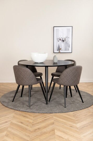 Venture Home Spisegruppe Dipp med 4 Velvet Stitches spisestoler Svart Venture Home Spisegruppe Dipp med 4 Velvet Stitches spisestoler Svart