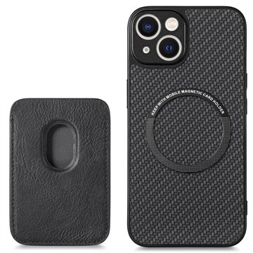 iPhone 14 Magnetisk Deksel med Kortlomme Karbonfiber Svart iPhone 14 Magnetisk Deksel med Kortlomme Karbonfiber Svart