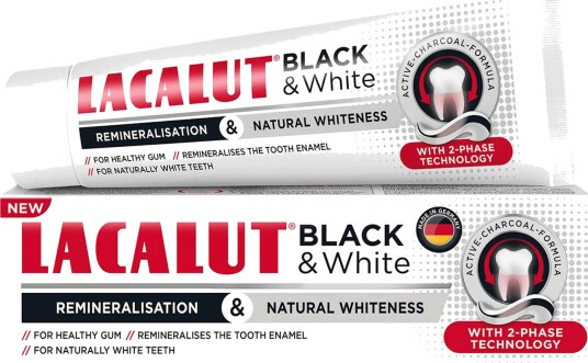 LACALUT Black & White Tannkrem  Med Hydroxyapatite & Aktivt Kul (75 ml.)