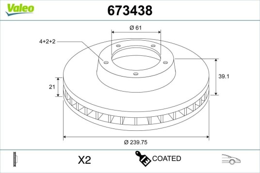 VALEO 673438 Bremseskive