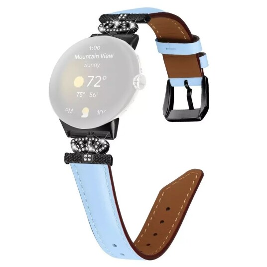 INCOVER Google Pixel Watch 1 / 2 Kunstskinn Rem med Svart Rhinstenen Spenne - Blå