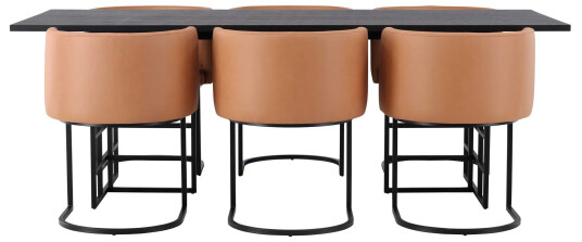 Venture Design Ystad & Simrishamn spisegruppe Brun/svart 6 stoler & bord 220 x 100 cm