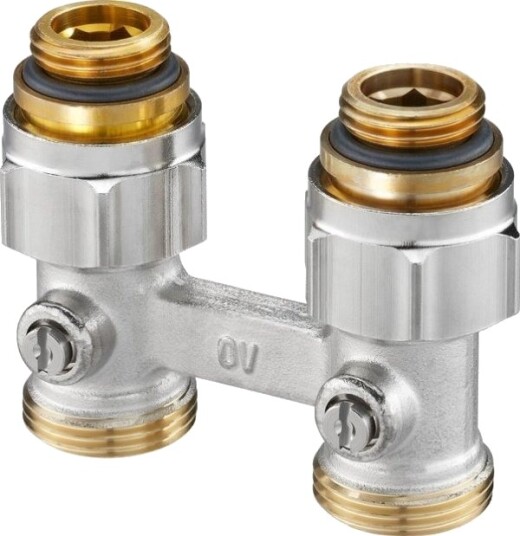 Oventrop Multiflex F Dobbeltilkobling Med Avstengning 1/2Gz X 3/4Gz Messing Nikkelforkrommet