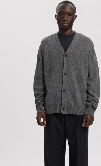 Annarr Anrrolf Boucle Ls Knit V Neck Cardigan Grey XXL