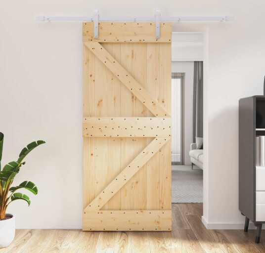 vidaXL Skyvedør Naturlig og Hvit 90 x 210 cm Heltre furu