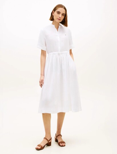 Tommy Hilfiger Ess Linen Midi Ss Shirt Dress White XL