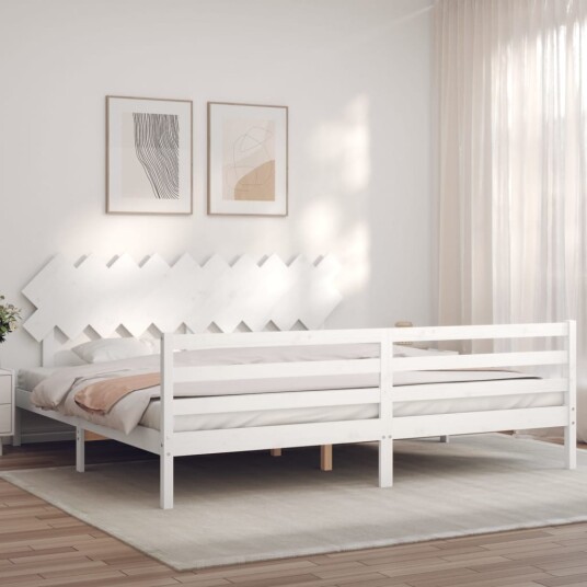 vidaXL Sengeramme med hodegavl hvit 200x200 cm heltre