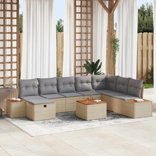 vidaXL Hagesofa Set 9 stk. Beige polyrotting