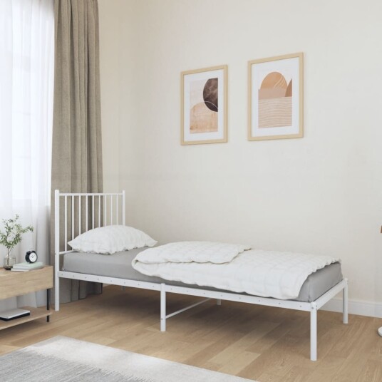 vidaXL Sengeramme i metall med hodegavl hvit 75x190 cm 8720845721633
