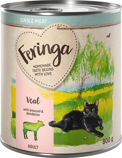 Feringa Enkel Kjøttmeny Våtfôr Kalv med Brokkoli & Løvetann 12x800g