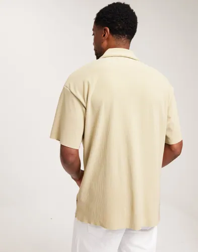 Jack & Jones Jormykonos Plisse Resort Ss Shirt Kortermede skjorter Beige