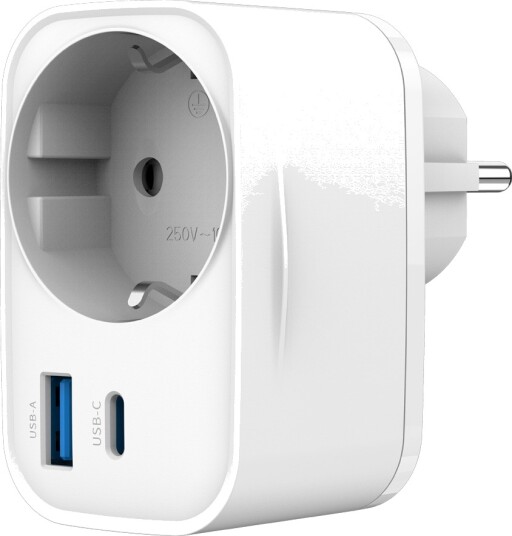 USB-hurtiglader 20 W med Innebygd Stikkontakt / USB-C PD og USB-A QC 3.0 / Hvit Lader / Mobillader