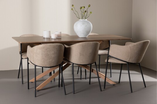 Matgruppe Piazza 180 cm Rektangulær med 6 Evelina stoler Mocca/Beige