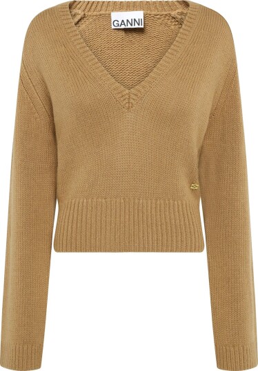 Ganni V Neck Jumper Beige M
