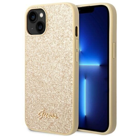 Guess Glitter Script Hardcase til iPhone 14 Plus 6,7" Gull