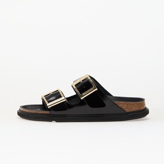 Joggesko Birkenstock Arizona Droplet Buckle Natural Leather Patent High Shine Black EUR 39